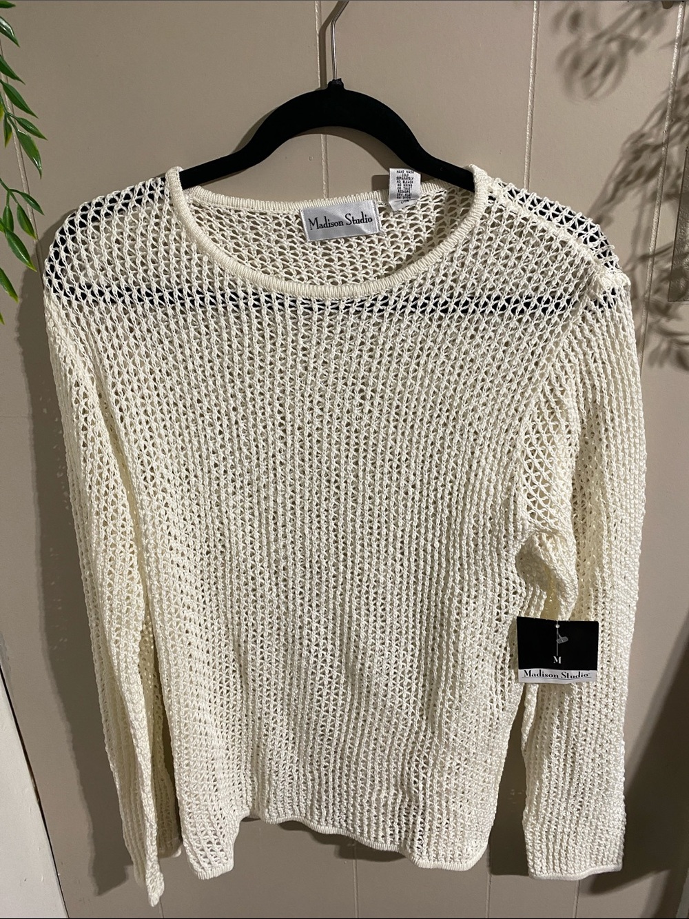 Madison Studio Cream Open-Weave Crew Neck Sweater
